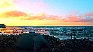 Solo Camping on the Shore of a Secluded Beach