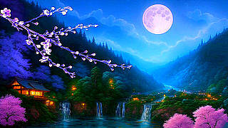 Bamboo Flute Music with Waterfall Animation