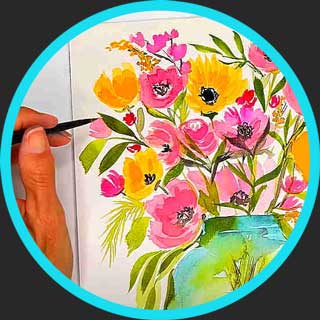 Easy Watercolor Vase with Spring Flowers